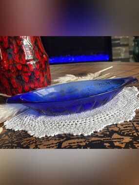 Vintage 1970s Luminarc Gourmande Cobalt Blue Glass Banana Split Dish | France
